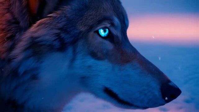 Majestic wolf with piercing eyes illuminated by moonlight
