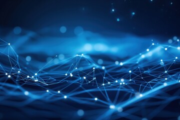 Abstract lines and dots connect background. Technology connection digital data and big data concept with blue color