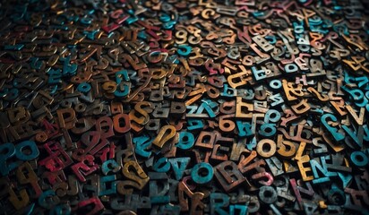 Fototapeta premium Multicolored abstract letters scattered on surface.