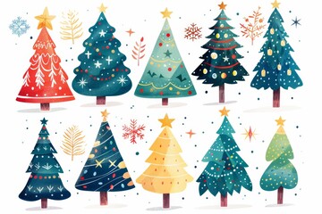 Obraz premium christmas trees, flat, clipart 