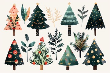 christmas trees, flat, clipart 