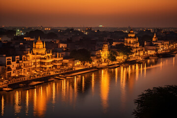 Fototapeta premium Majestic Twilight Over Ahmedabad Cityscape: Blend of Heritage and Modernisation