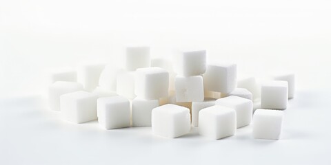 Sweet Cubes of Refined Sugar on White Background