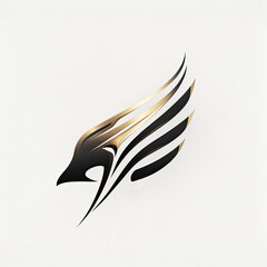 Fototapeta premium Abstract wing in golden and black colors, logo illustration in minimal design