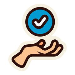 hand with round circle check mark sign sticker
