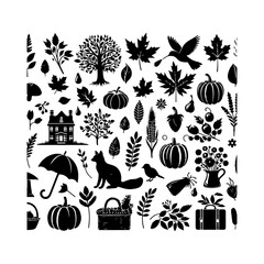 Autumn icon collection vector. Big set of silhouettes of autumn on a white background. Thanksgiving elements vector illustration.