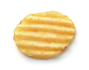 Top view of single wavy potato chip