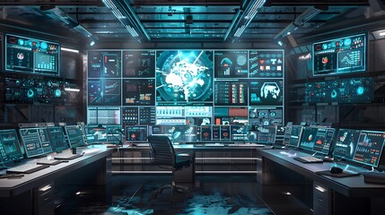 A high-tech control center with multiple screens tracking the progress of various projects in real-time