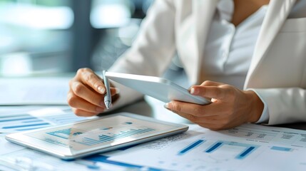 accounting financial report Business analysts use digital sheets to analyze financial reports to examine internal control systems. Businessman working with business documents at office