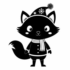 Christmas Cute Kid fox black vector silhouette