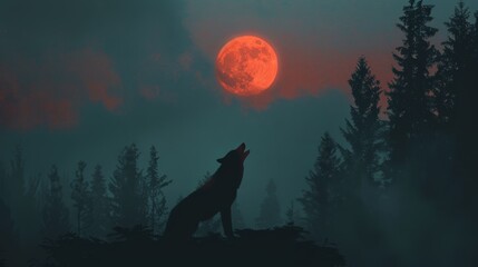 Wolf Howling at the Blood Moon.