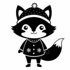 Christmas Cute Kid fox black vector silhouette