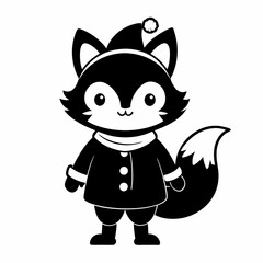 Christmas Cute Kid fox black vector silhouette