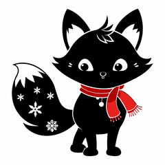 Christmas Cute Kid fox black vector silhouette