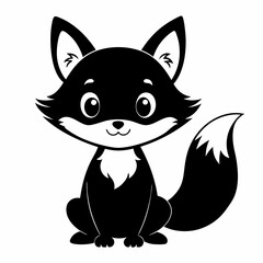 Christmas Cute Kid fox black vector silhouette
