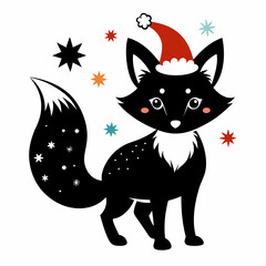 Christmas Cute Kid fox black vector silhouette