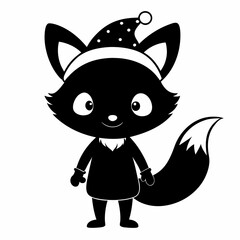 Christmas Cute Kid fox black vector silhouette