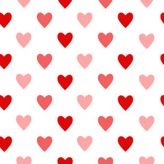 Vector seamless pattern with red, pink and light pink hearts on a white background