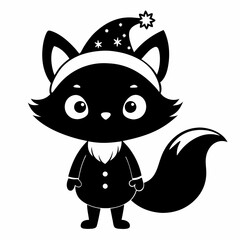 Christmas Cute Kid fox black vector silhouette
