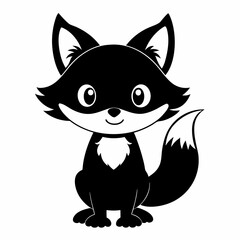 Christmas Cute Kid fox black vector silhouette