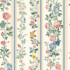Seamless pattern, tileable floral holiday country cottage print, English countryside flowers theme for wallpaper, gift wrapping paper, scrapbook, fabric and product design inspiration