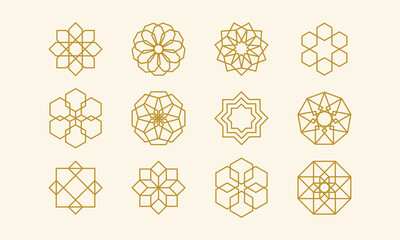 Arabic ornament line icon set. Islamic Decorative element. Geometric shapes. 