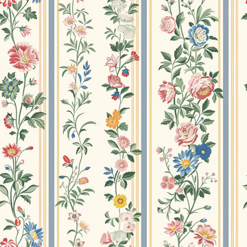 Seamless pattern, tileable floral holiday country cottage print, English countryside flowers theme for wallpaper, gift wrapping paper, scrapbook, fabric and product design inspiration