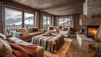 Living room in Swiss Alpine Chalet