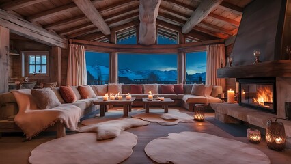 Living room in Swiss Alpine Chalet