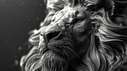 Majestic Lion Close Up, Black and White.
