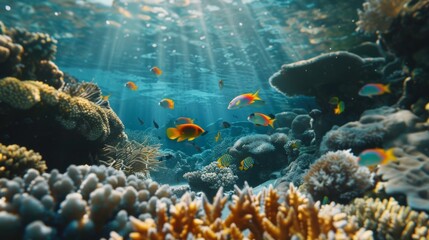 Obraz premium Colorful Fish Swimming Among Coral Reefs.