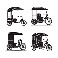 Set of rickshaw silhouette icon isolated on white background	
