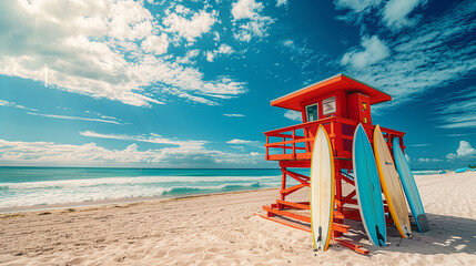 Beach hut with boards.