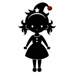 Christmas Cute Kid Girl black vector silhouette