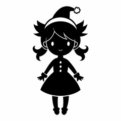 Christmas Cute Kid Girl black vector silhouette