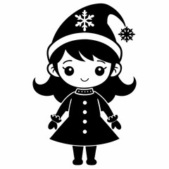 Christmas Cute Kid Girl black vector silhouette