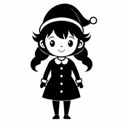 Christmas Cute Kid Girl black vector silhouette