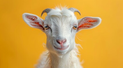Fototapeta premium White Goat Portrait Against Yellow Background