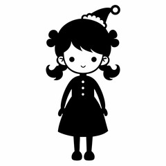 Christmas Cute Kid Girl black vector silhouette