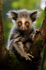 Fototapeta premium Mysterious Aye Aye Lemur Perched in the Wilds of Madagascar: A Study in Endangered Wildlife