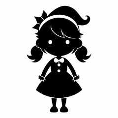 Christmas Cute Kid Girl black vector silhouette