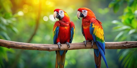 Two colorful parrots perched on a tree branch, parrots, branch, colorful, exotic birds, wildlife, tropical, feathers