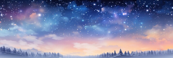 Obraz premium Snowy Landscape Under a Starry Night Sky