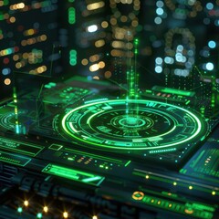 Eco-friendly software development, green coding workspace, holographic interface, sustainable technology