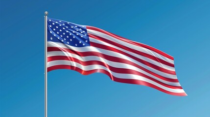 High-resolution American flag waving in the wind, showcasing vibrant red, white, and blue colors with clearly visible stars and stripes, perfect for a patriotic display.

