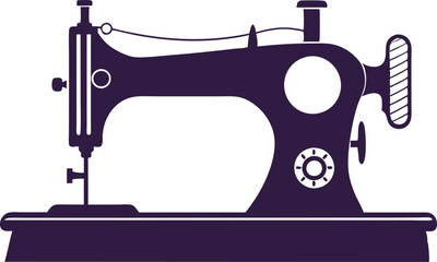 Sewing machine on a worktable with fabric pieces silhouette vector illustration Design 