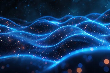 Fototapeta premium Digital Innovation: Interconnected Geometric Shapes and Flowing Lines Abstract Background