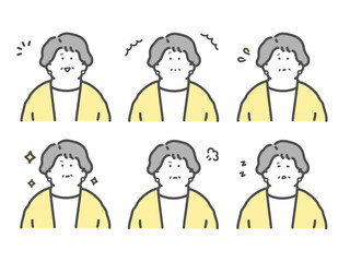 様々な表情をするシニア女性のイラスト　セット