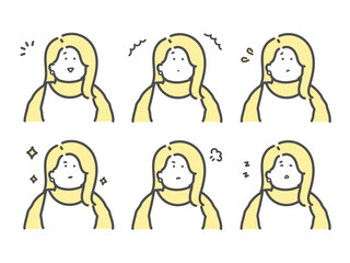 様々な表情をする女性のイラスト　セット