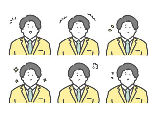 様々な表情をするスーツを着用した男性のイラスト　セット